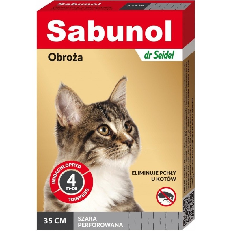 SABUNOL Obroża ozdobna dla kota 35cm - szara