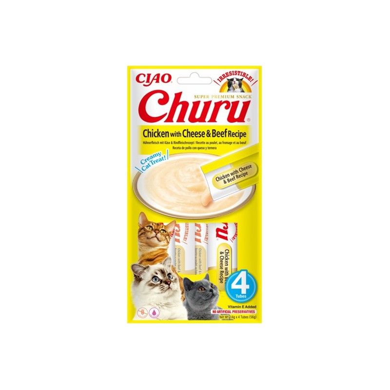 INABA CAT CHURU kurczak z serem i wołowiną 4x 14g (56g)