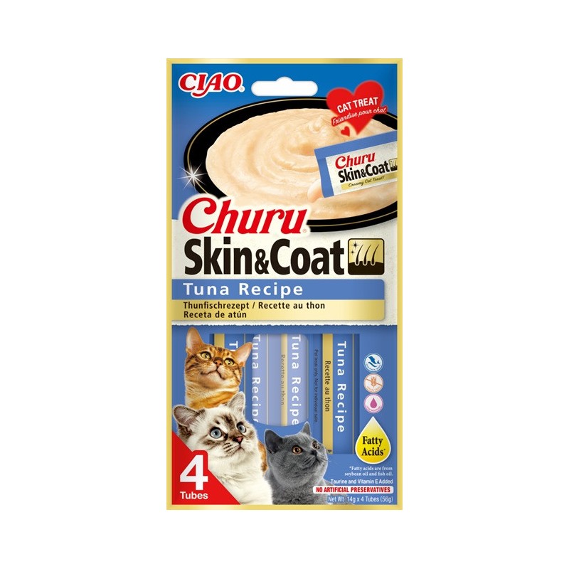 INABA CAT CHURU SKIN & COAT o smaku tuńczyka 4x14g (56g)