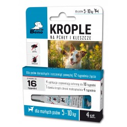 SUPER BENO Krople na pchły i kleszcze dla małych psów 5-10kg (4 pipety)