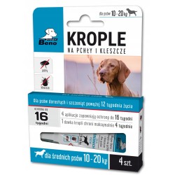 SUPER BENO Krople na pchły i kleszcze dla średnich psów 10-20kg (4 pipety)