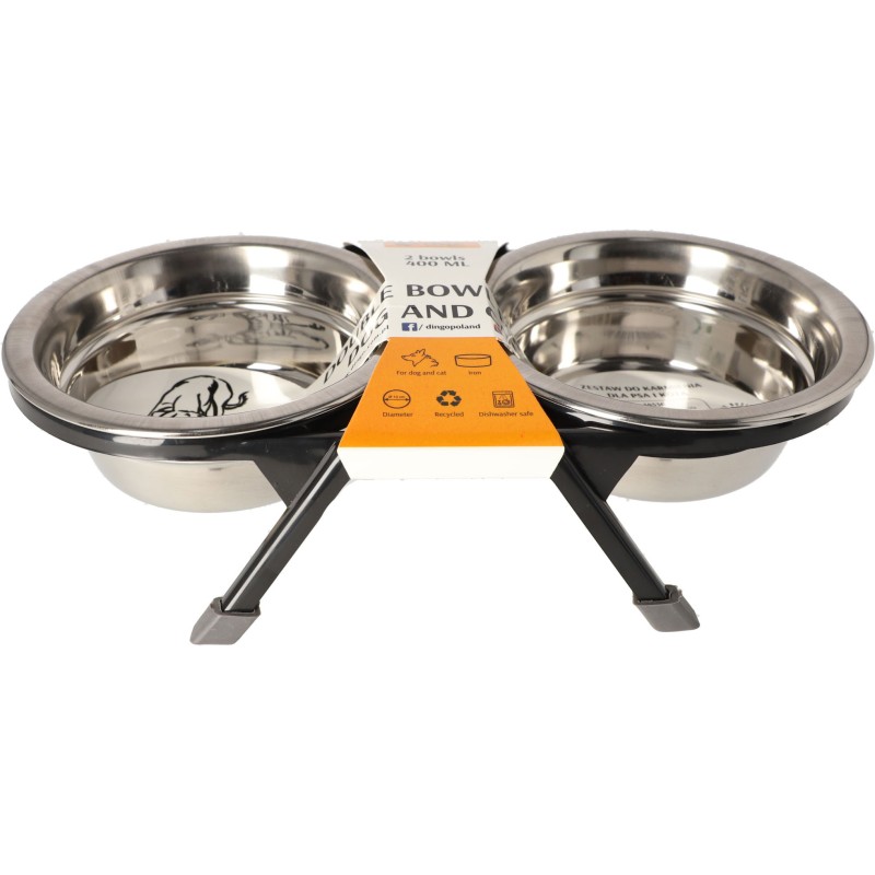 DINGO Zestaw do karmienia dla psa / kota (stelaż z recyklingu) 2x 240ml