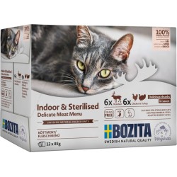 BOZITA Indoor and Sterilised Kawałeczki w sosie z kurczakiem i indykiem oraz reniferem - mokra karma dla kotów 12x 85g(multibox)