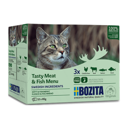 BOZITA Mięsne i rybne kawałeczki w galarecie - mokra karma dla kotów 12x 85g (multibox)