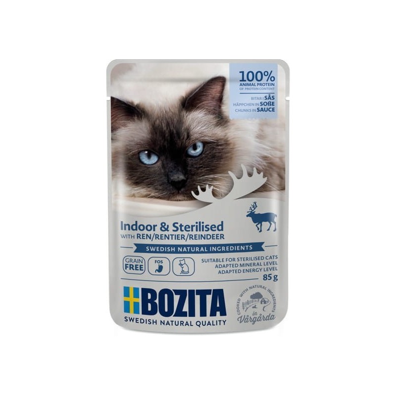 BOZITA Indoor and Sterilised Kawałeczki w sosie z reniferem - mokra karma dla kotów 85g (saszetka)