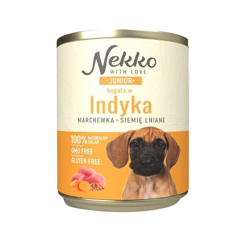 NEKKO Junior indyk, marchewka i siemię lniane 800g (puszka)