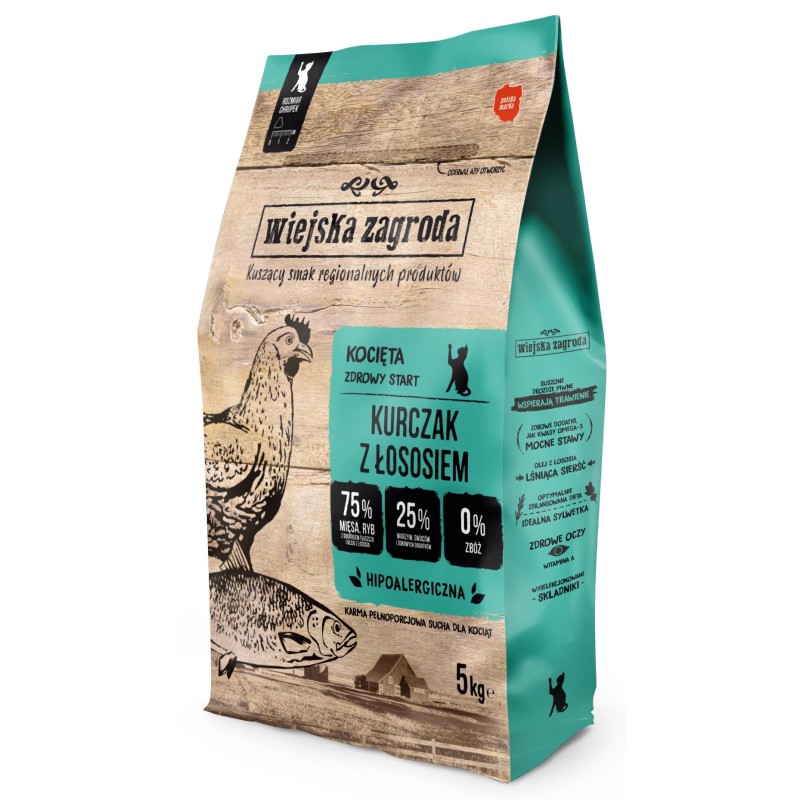 WIEJSKA ZAGRODA dla kociąt - Kurczak z łososiem 400g