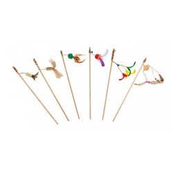 ECOMFY Zabawka wędka Gaia z piłką z rattanu, koralikami i piórkami 50 cm