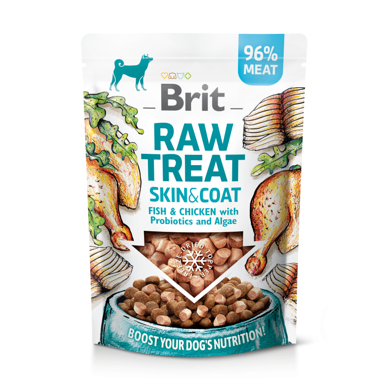 BRIT Raw Treat Skin and Coat Fish and Chicken with Probiotics and Algae 40g PROMO Krótki termin