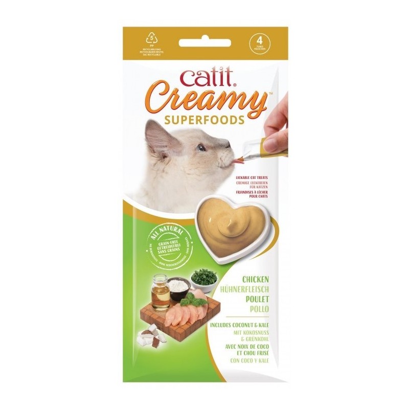 CATIT Creamy Superfood przysmak dla kota - kurczak z kokosem i jarmużem 4 x 10g