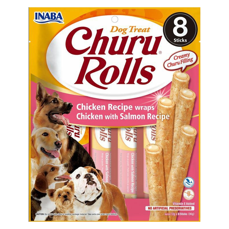 INABA Dog Churu Rolls przysmaki z kurczakiem i łososiem 8x12g