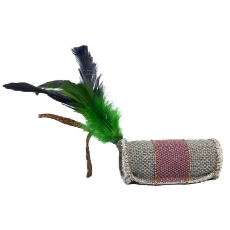 BARRY KING Walec z piórkiem i sznurkiem z trawy - mocny materiał - 4x9,5cm - szary/brązowy