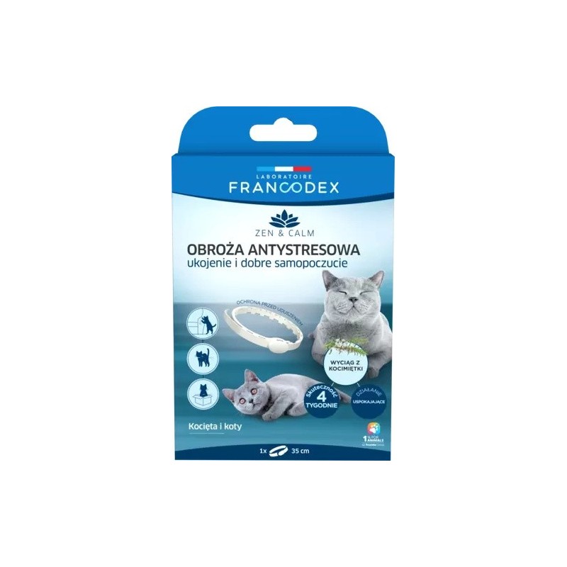 FRANCODEX Obroża antystresowa z kocimiętką dla kotów i kociąt 35 cm