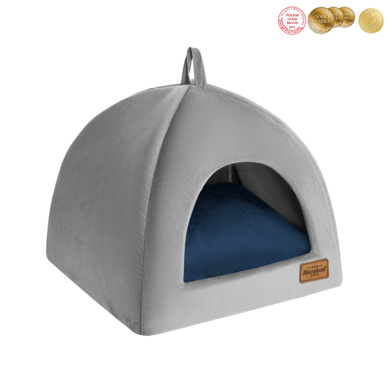 RECOBED Budka Welurove - szara M 50 x 50 x 40 cm