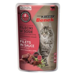 SUPER BENEK Bezzbożowe fileciki z wołowiną i pomidorami w sosie 85g