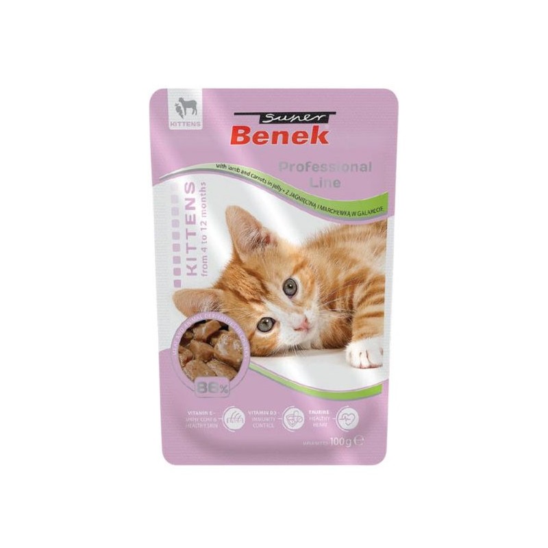 SUPER BENEK Cat Jagnięcina i marchew w galarecie dla kociąt 100g