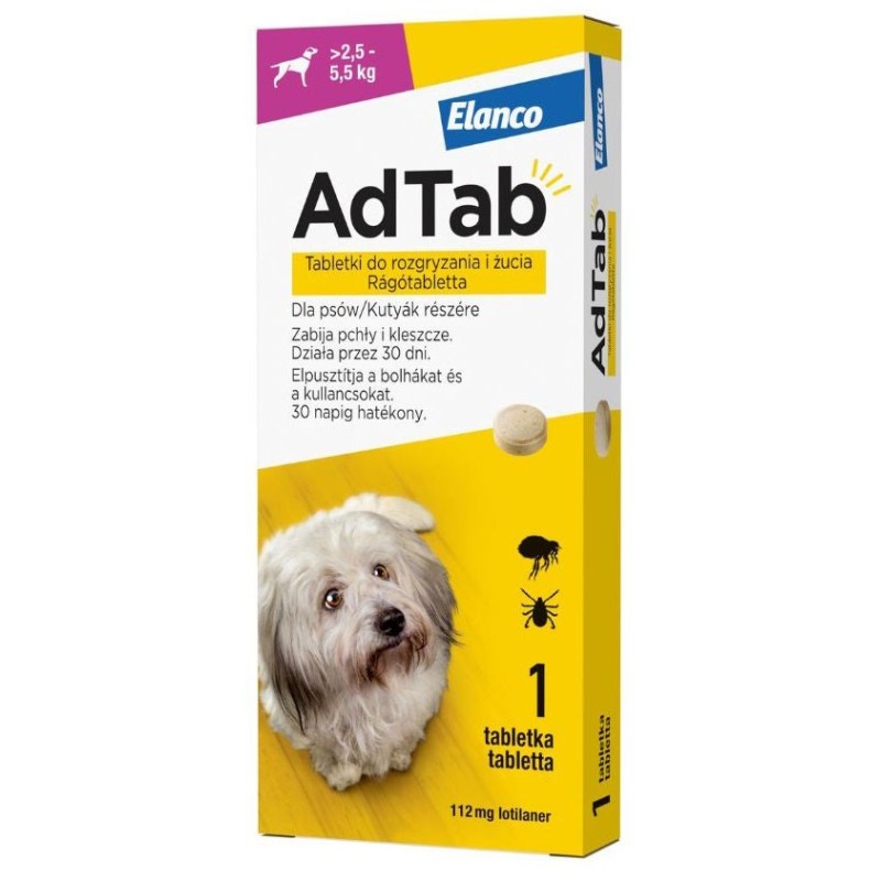 ELANCO AdTab 2,5 - 5,5 kg / 1 tabl. (112 mg) - tabletka na pchły i kleszcze