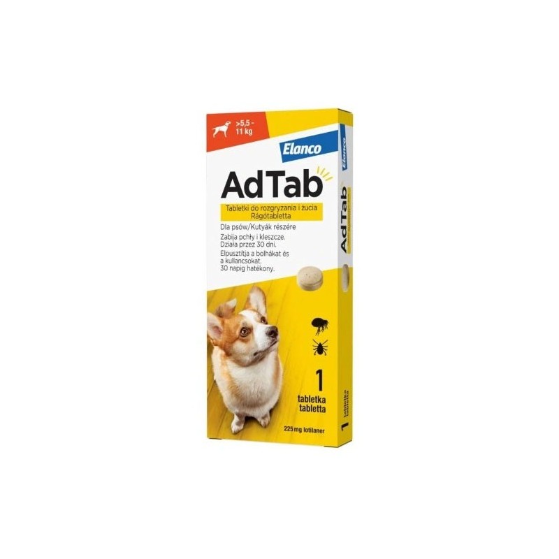 ELANCO AdTab 5,5 - 11 kg / 1 tabl. (225 mg) - tabletka na pchły i kleszcze