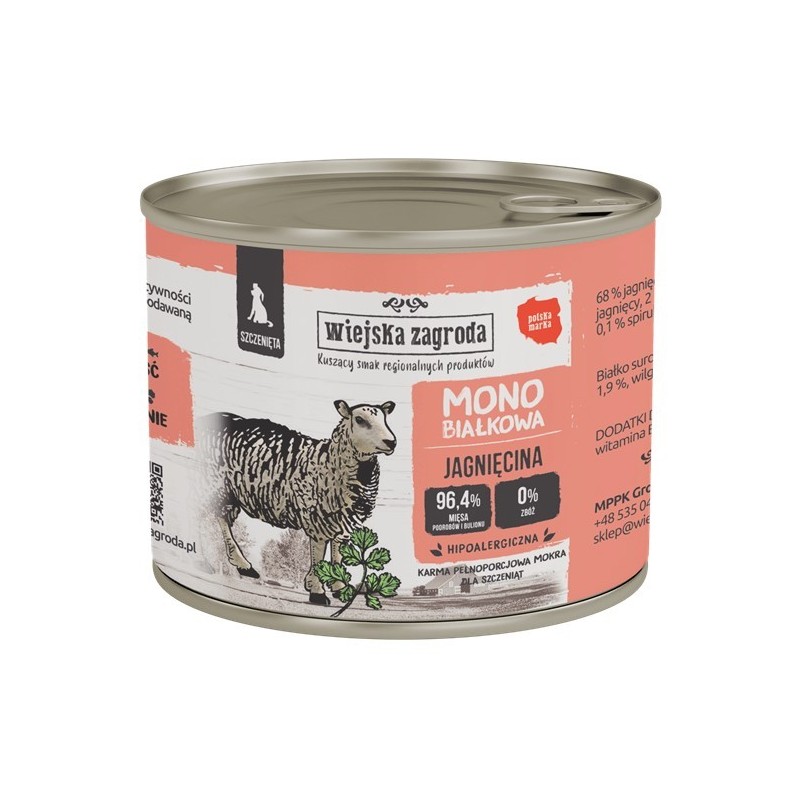 WIEJSKA ZAGRODA Monobiałkowa dla szczeniąt - Jagnięcina 6x 400g