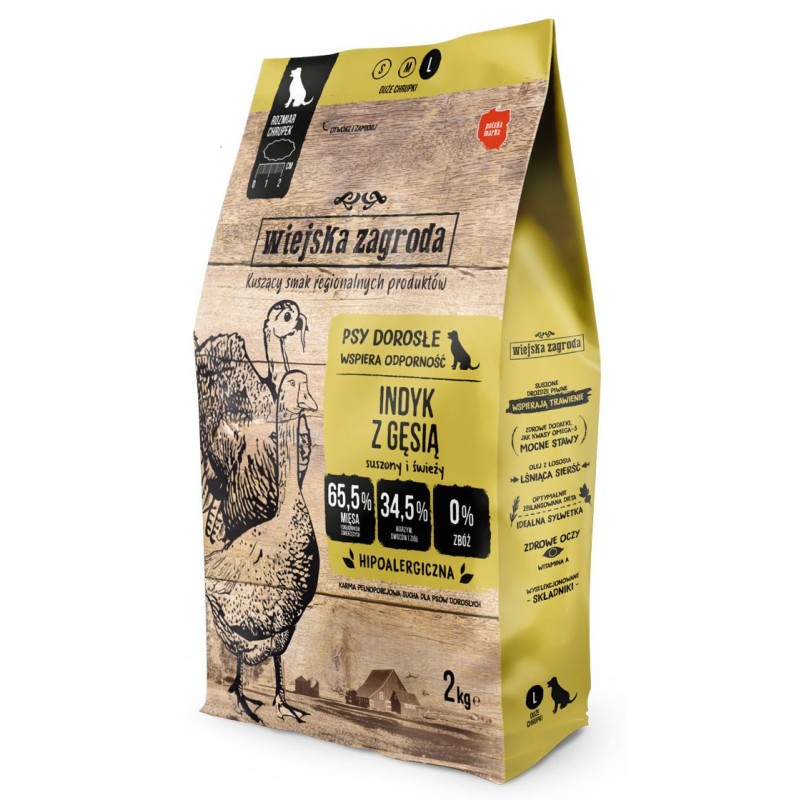 WIEJSKA ZAGRODA PIES Indyk z gęsią - rozmiar chrupek L 9 kg