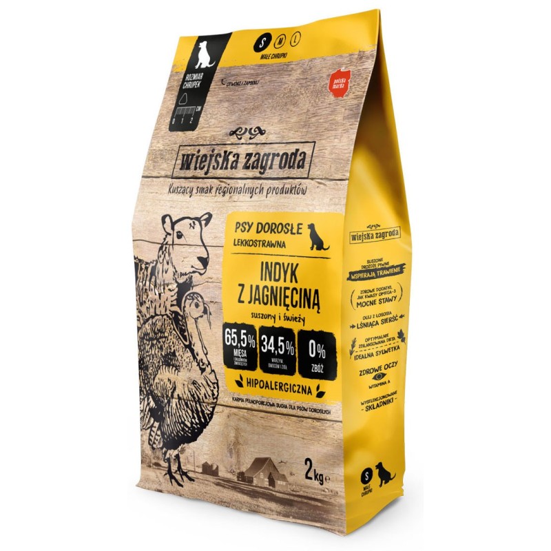 WIEJSKA ZAGRODA PIES Indyk z jagnięciną - rozmiar chrupek S 20 kg