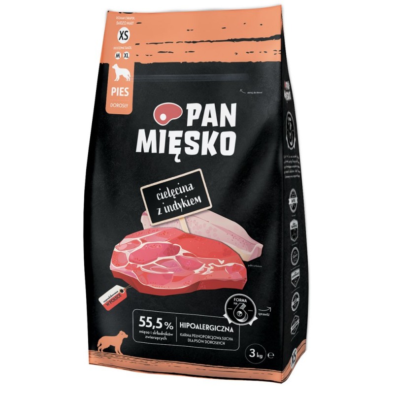 PAN MIĘSKO Cielęcina z indykiem - rozmiar chrupek XS 9 kg