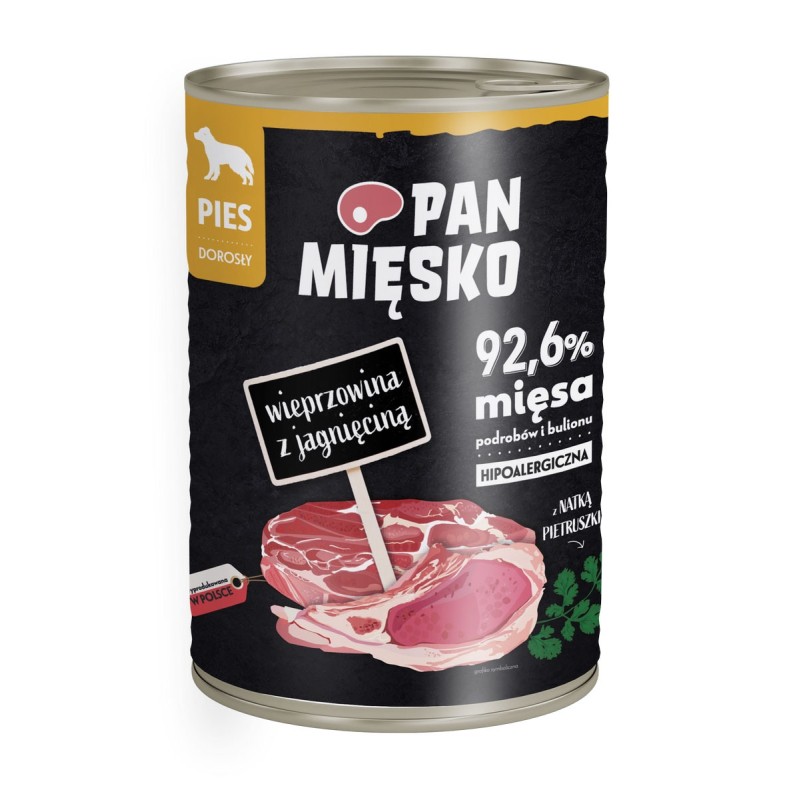 PAN MIĘSKO Wieprzowina z jagnięciną dla psa 6x 400g