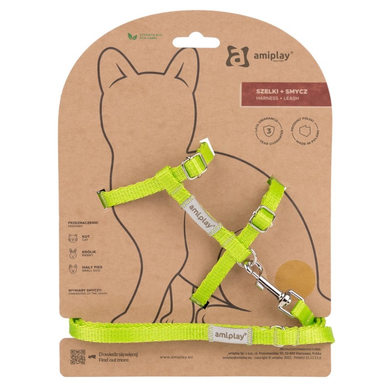 AMIPLAY Samba Cat Szelki ze smyczą dla kota - Zielony S