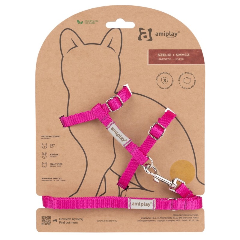AMIPLAY Samba Cat Szelki ze smyczą dla kota - Różowy M