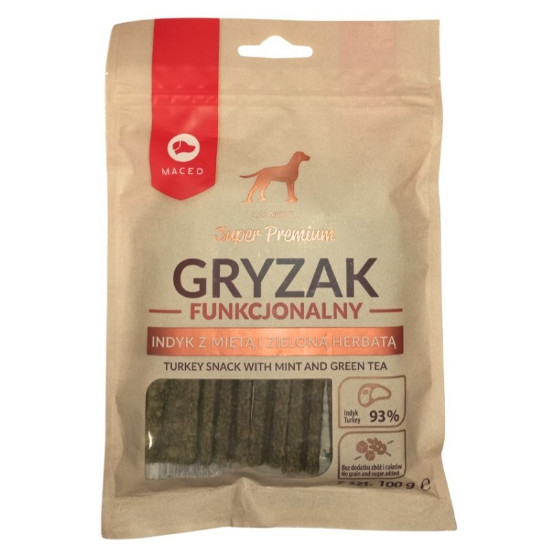 MACED Super Premium Gryzak funkcjonalny z Indykiem, miętą i zieloną herbatą 7 szt. / 100g