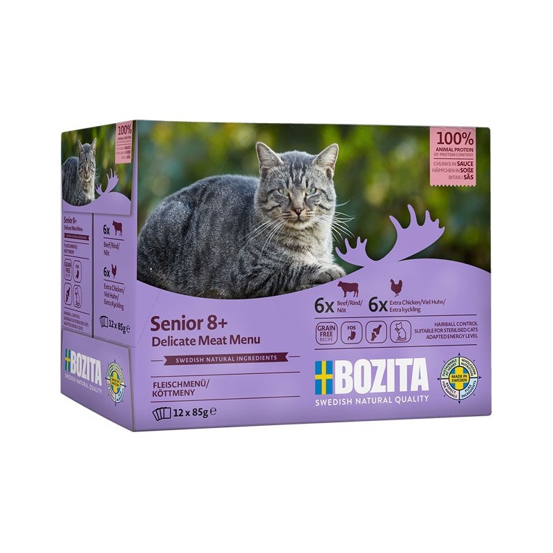BOZITA Senior 8+ mięsne kawałki w sosie z kurczakiem i wołowiną 12x 85g (multibox)