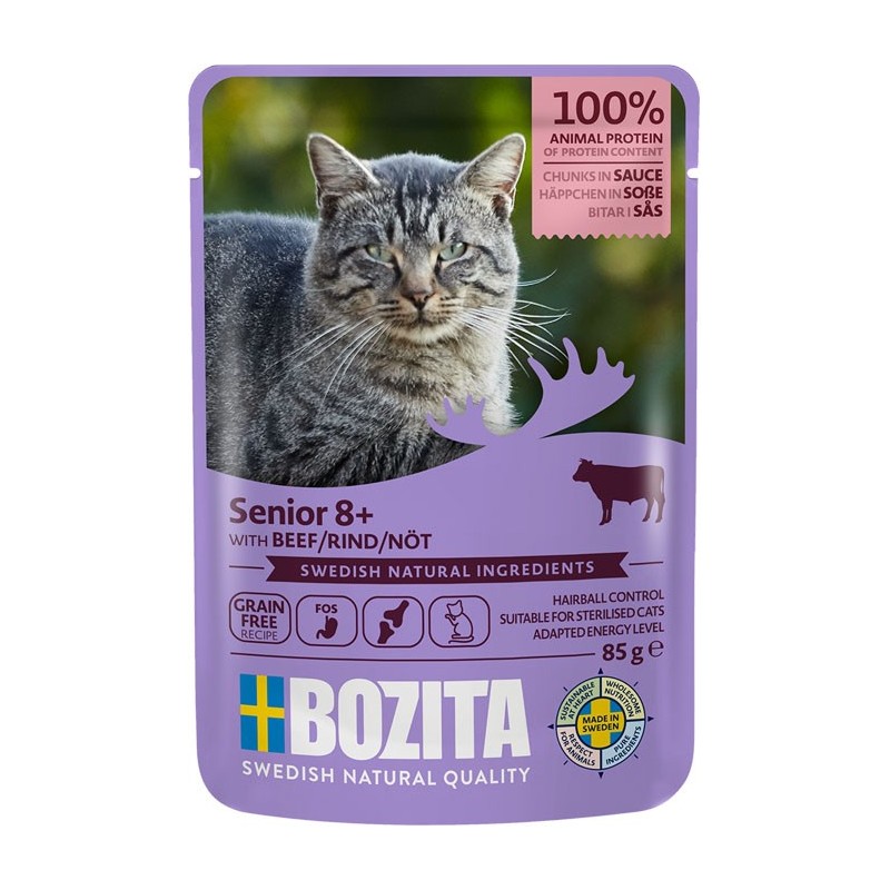 BOZITA Senior 8+ kawałki w sosie z wołowiną 85g (saszetka)