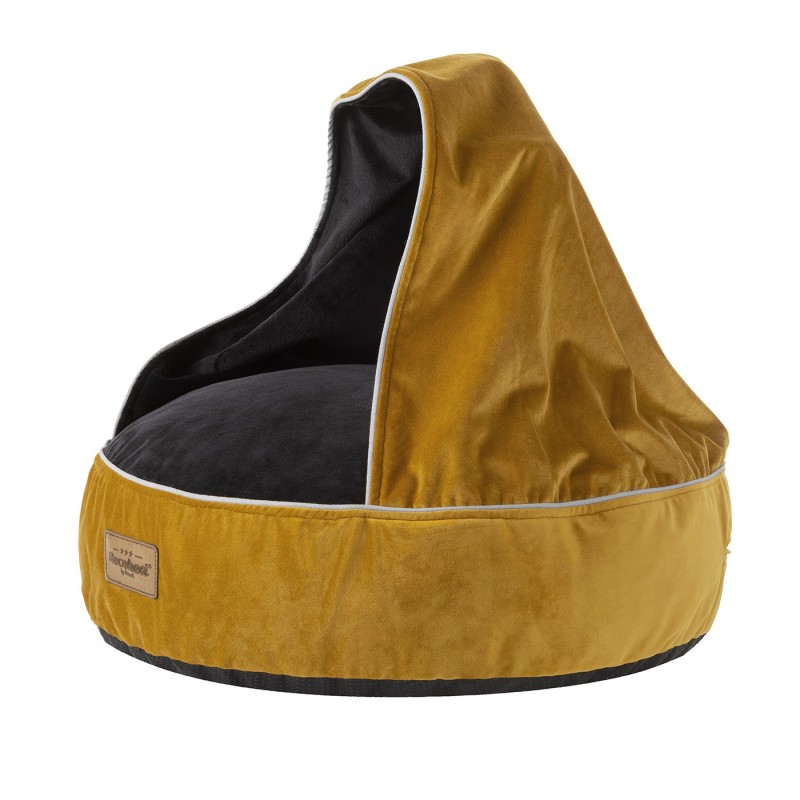 RECOBED Pufa z kocykiem Welurowe miodowy/czarny S - 55 cm