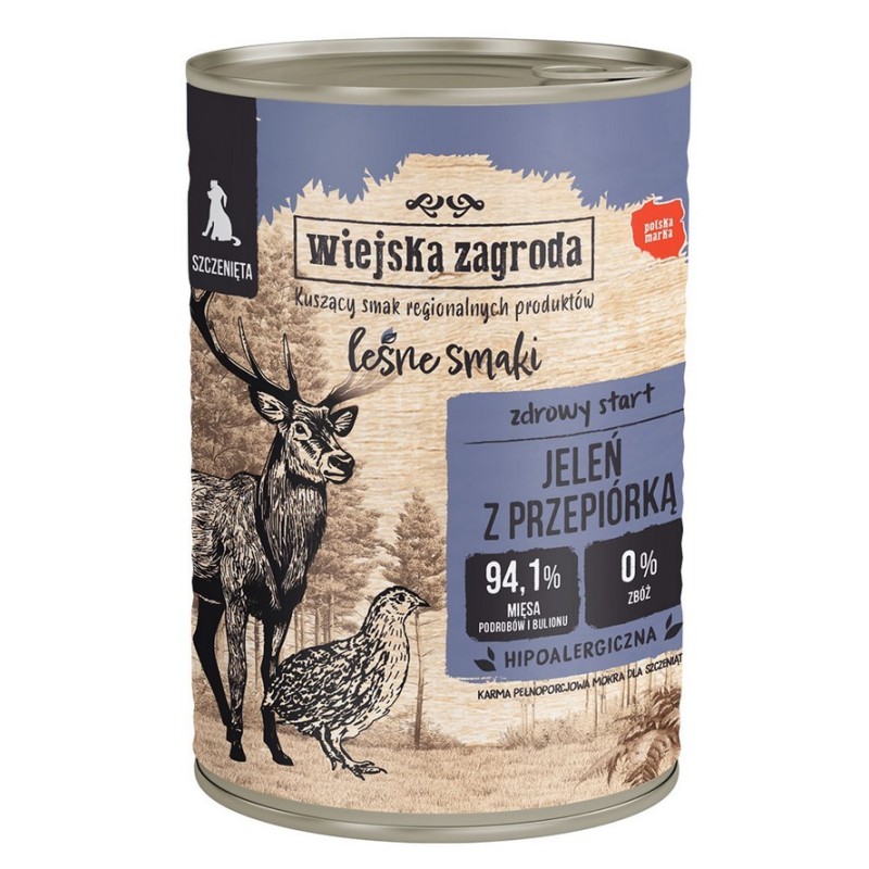 WIEJSKA ZAGRODA dla szczeniąt Leśne smaki - Jeleń z przepiórką 400g