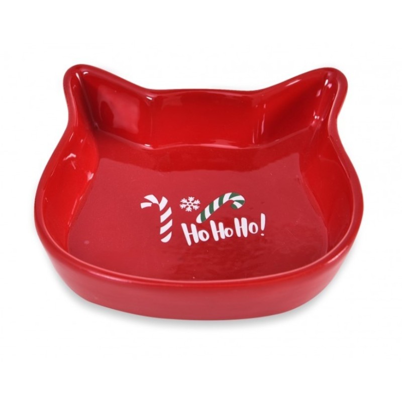 BARRY KING Miska ceramiczna dla kota Ho Ho Ho! 13,6 x 13,6 x 3 cm - czerwona