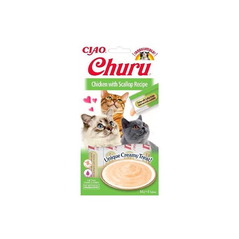 INABA CAT CHURU kurczak z przegrzebkami 4x 14g (56g)