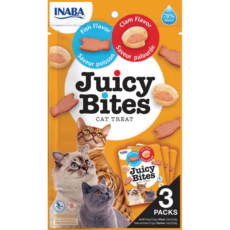 INABA CAT JUICY BITES o smaku ryby/małży 3x 11,3g (33,9g)