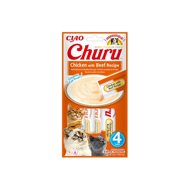INABA CAT CHURU kurczak z wołowiną 4x 14g (56g)