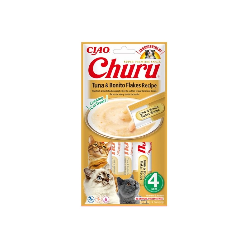 INABA CAT CHURU tuńczyk z płatkami tuńczyka bonito 4x14g (56g)