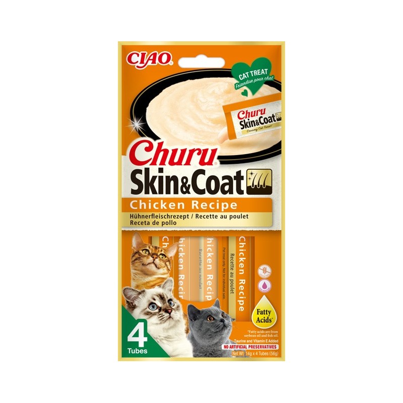 INABA CAT CHURU SKIN & COAT kurczak 4x 14g (56g)