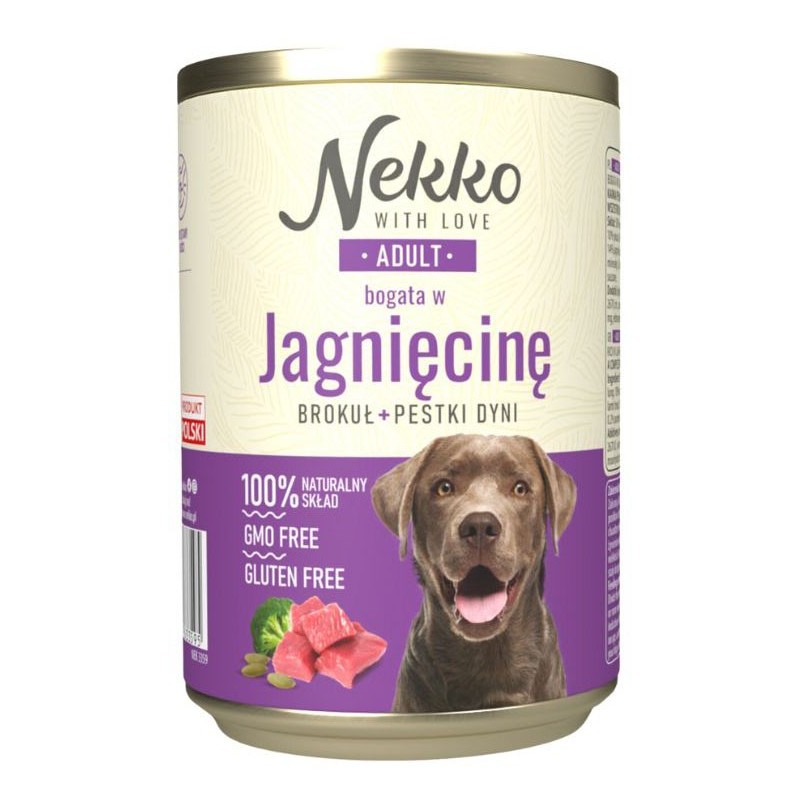 NEKKO Adult jagnięcina, brokuł i pestki dyni 400g (puszka)