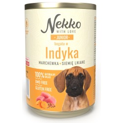 NEKKO Junior indyk, marchewka i siemię lniane 400g (puszka)
