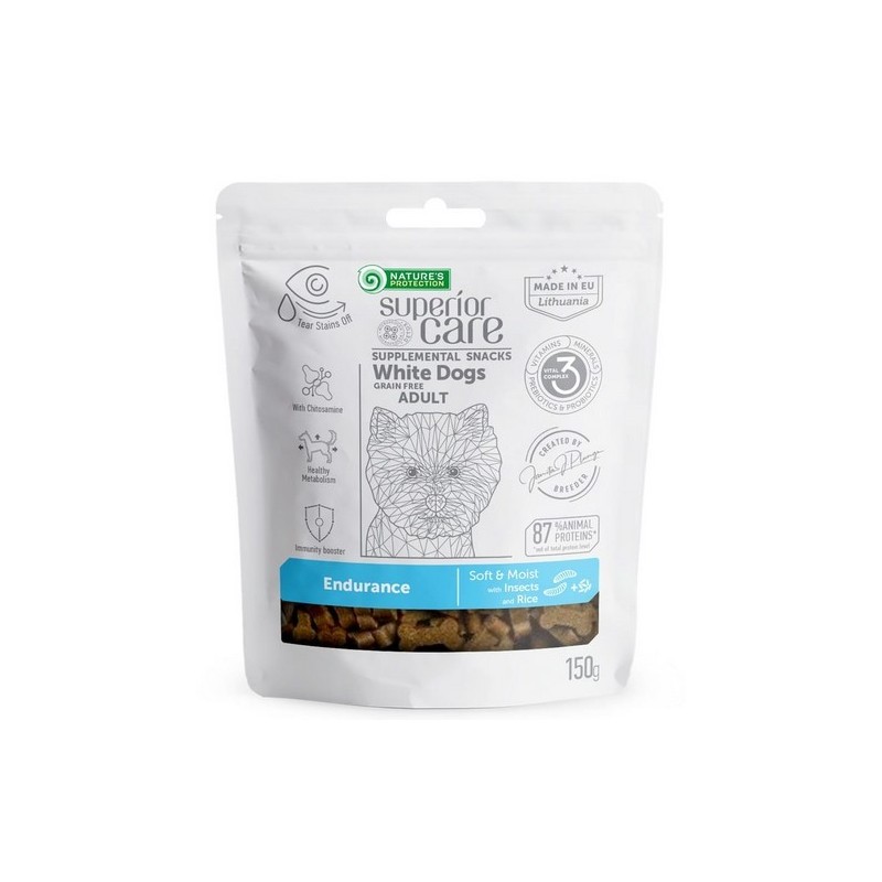 NATURES PROTECTION Superior Care White Dog Adult Snack Endurance with Insects and Rice 150g