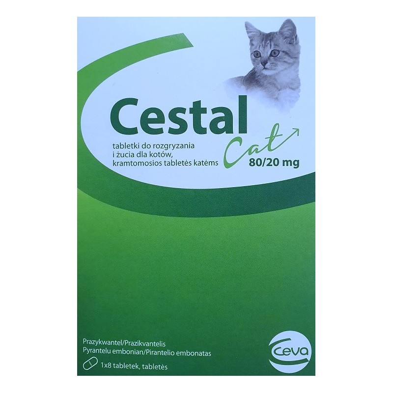CESTAL Cat  80/20mg - tabletki do rozgryzania i żucia dla kotów na odrobaczanie 8szt. (kartonik)