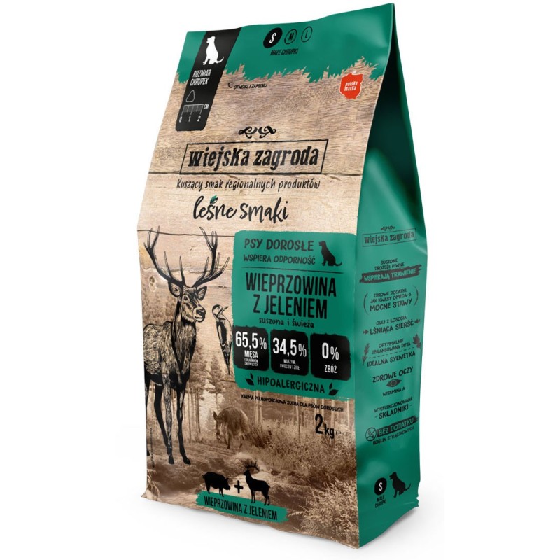 WIEJSKA ZAGRODA dla psa Leśne Smaki - Wieprzowina z jeleniem - rozmiar chrupek: S (mały) 2 kg