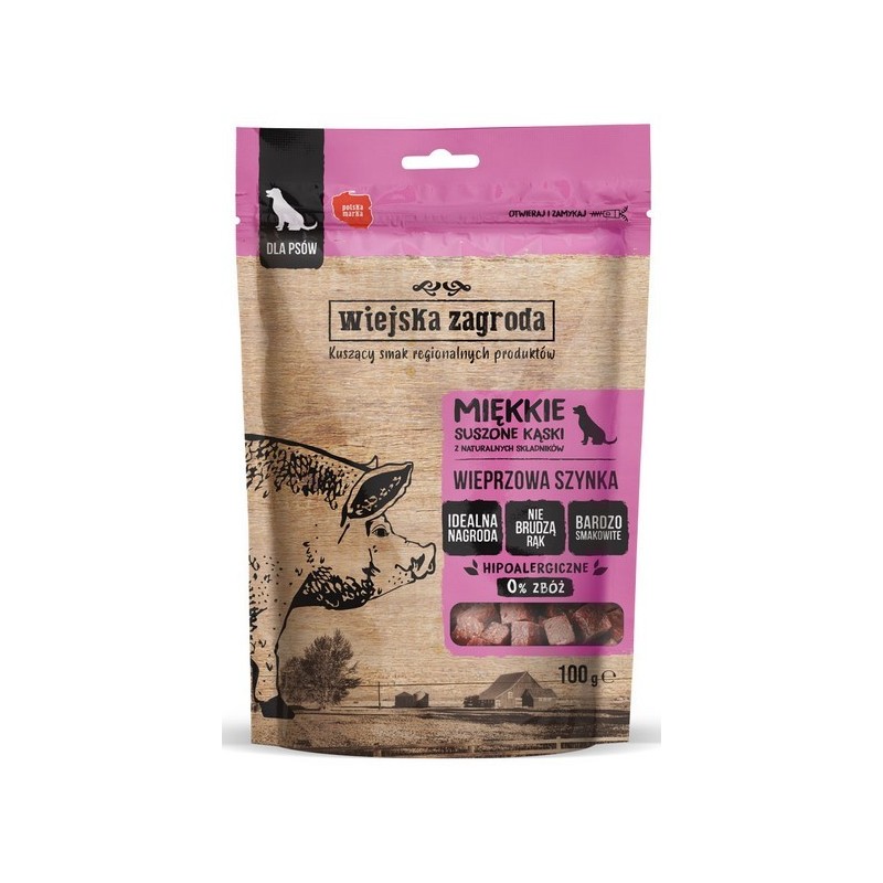 WIEJSKA ZAGRODA PIES Przysmaki Suszone Kąski Wieprzowa szynka 100g