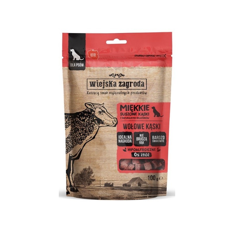 WIEJSKA ZAGRODA PIES Przysmaki Suszone Kąski Wołowe 100g
