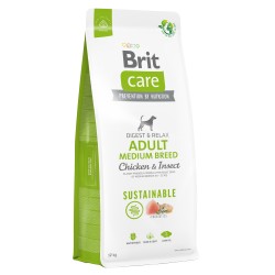 BRIT CARE Dog Sustainable Adult Medium Chicken Insect 1kg PROMO Uszkodzenie ubytek krótki termin