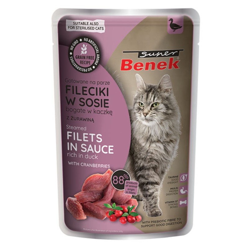 SUPER BENEK Bezzbożowe fileciki z kaczki z żurawiną w sosie 85g