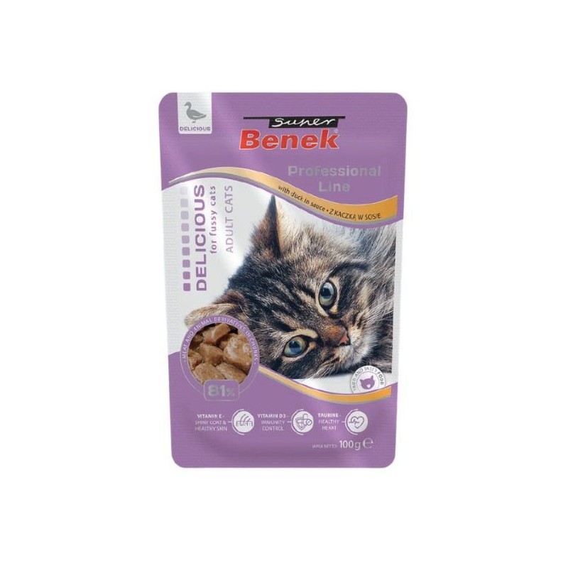 SUPER BENEK Cat Kaczka w sosie dla kotów wybrednych 100g